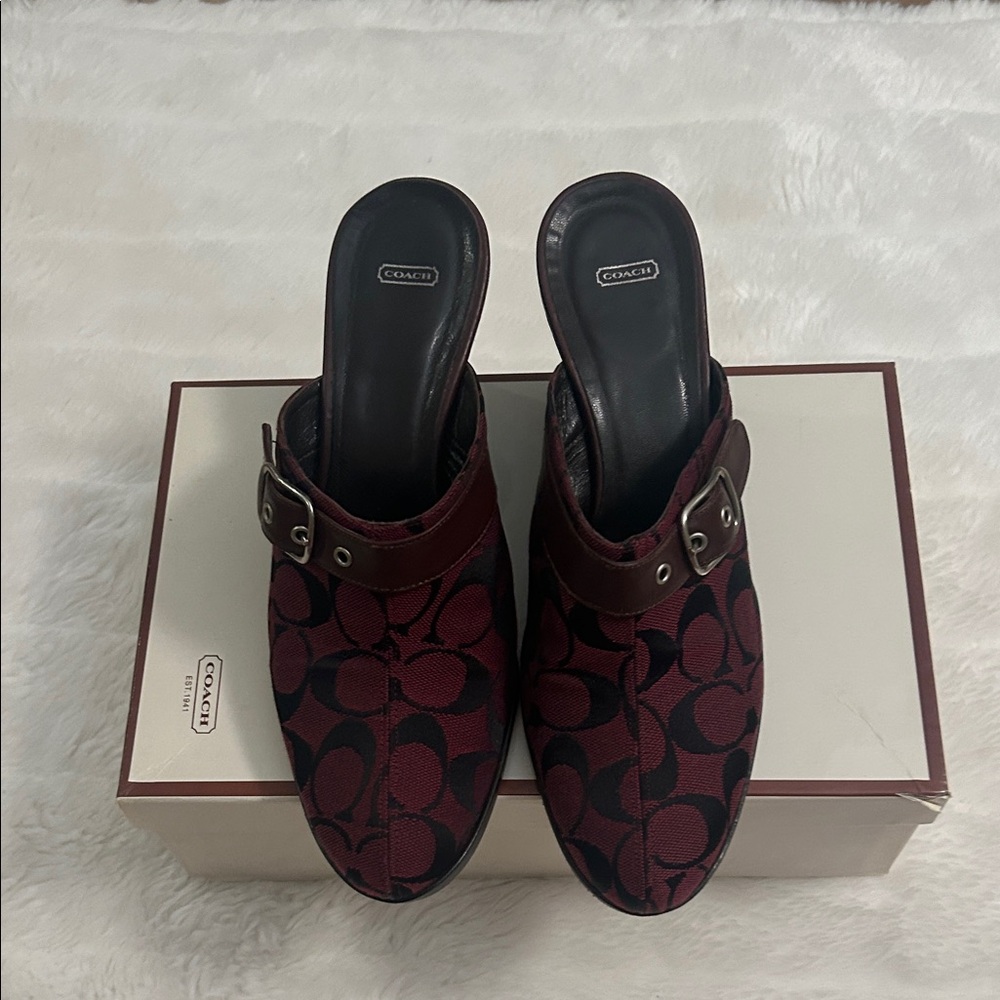 Coach Women's Dark Burgundy Patterned Mules